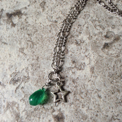 Green Onyx Faceted Drop Crystal Gemstone Star Charm Necklace