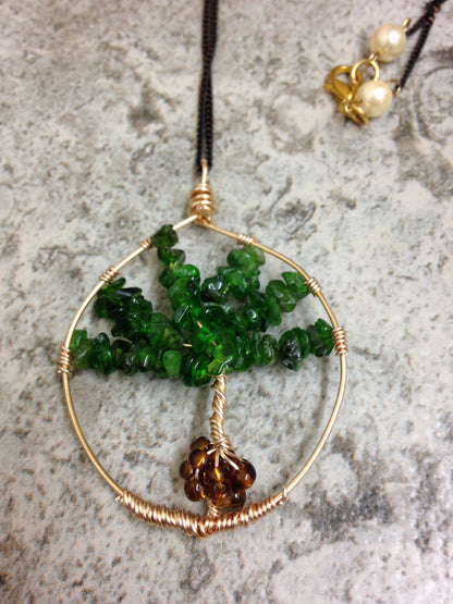Chrome Diopside Gemstone Crystal Tree of Life Wire Wrapped Necklace