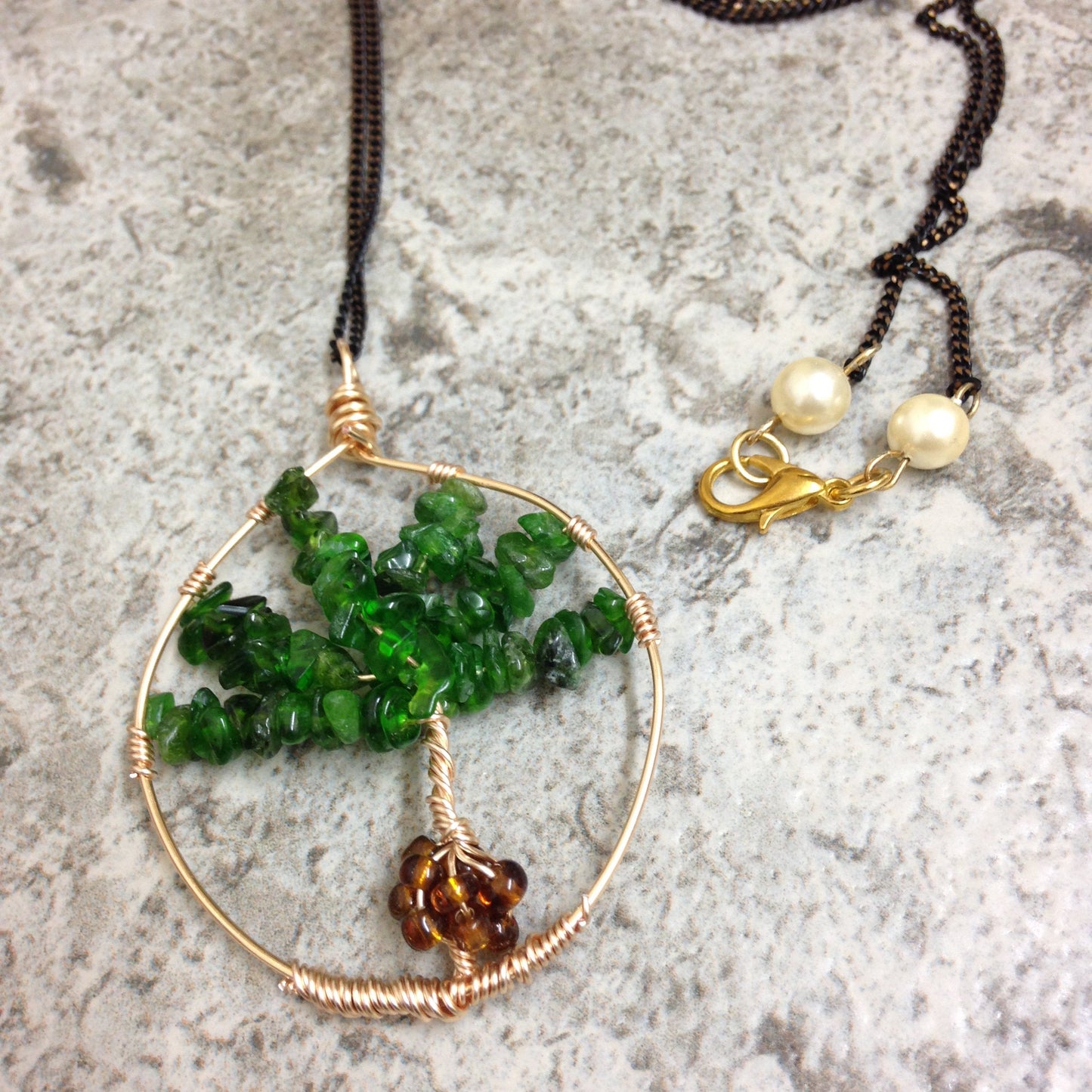 Chrome Diopside Gemstone Crystal Tree of Life Wire Wrapped Necklace
