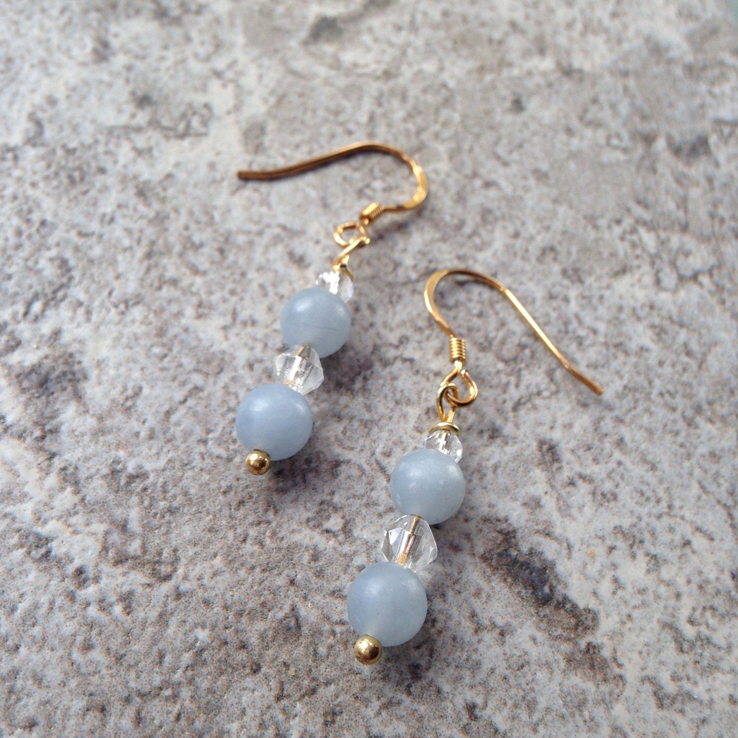 Angelite Crystal Gemstone & Clear Swarovski Gold 925 drop earrings