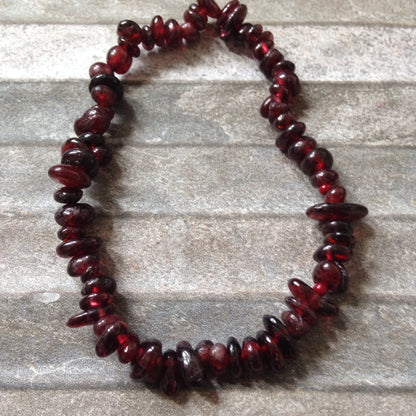 Deep Red Garnet rough gemstone crystal stretch bracelet