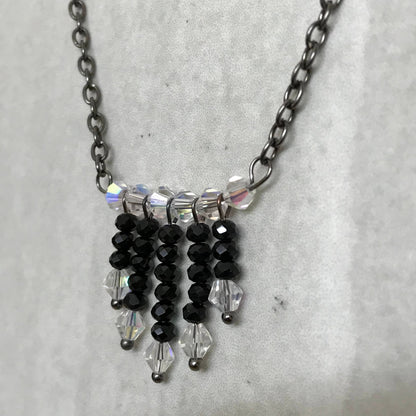 Black spinel Gemstone & AB Swarovski Crystal waterfall necklace set