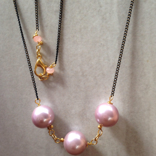 Lilac Shell Pearl & Peach Quartzite Gemstone Back Detail Necklace