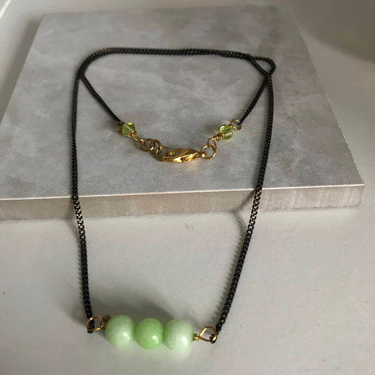 Pastel Green Quartz Crystal Gemstone Back Detail Necklace
