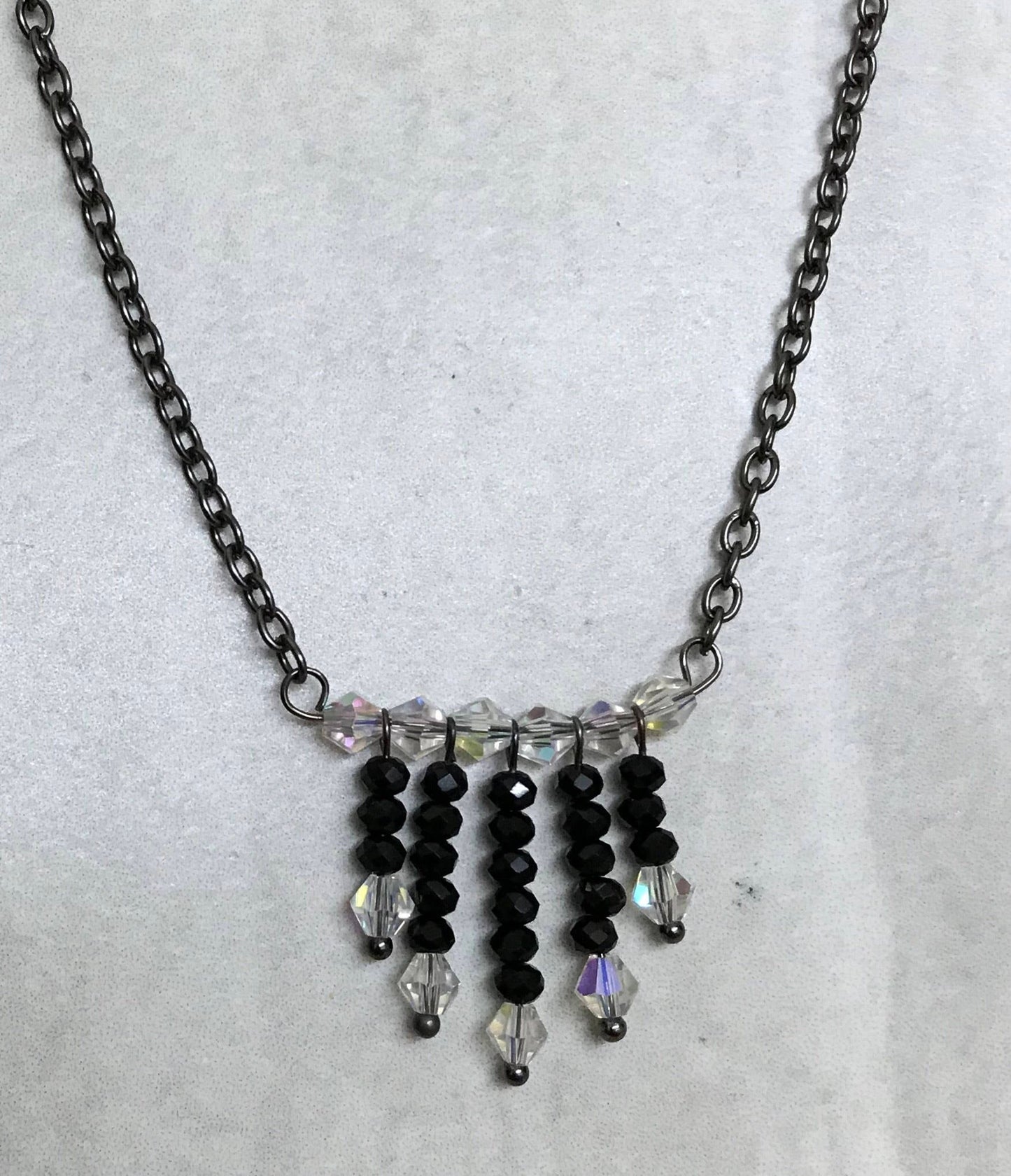 Black spinel Gemstone & AB Swarovski Crystal waterfall necklace set