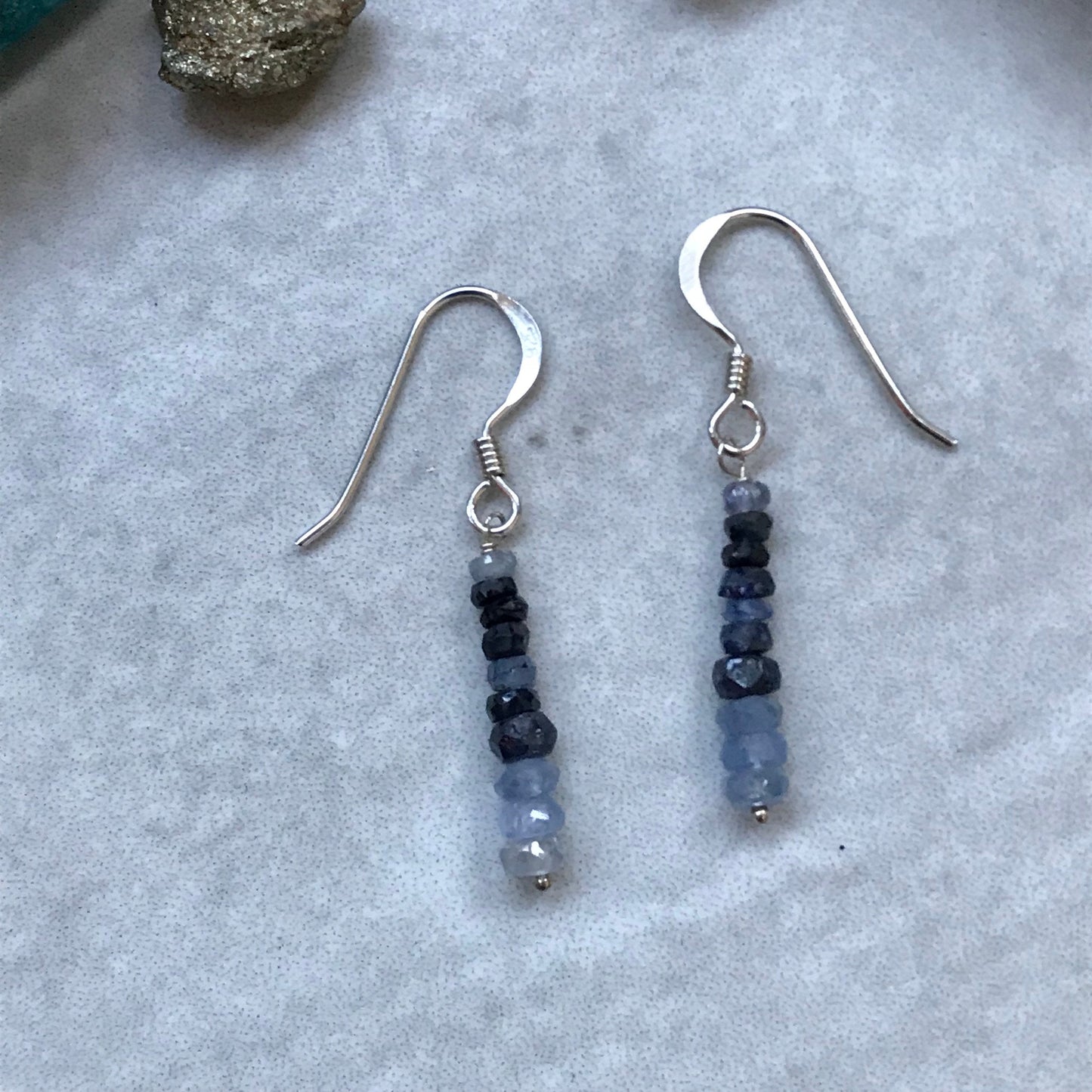 Shaded Blue Sapphire Gemstone Crystal drop 925 sterling silver earrings