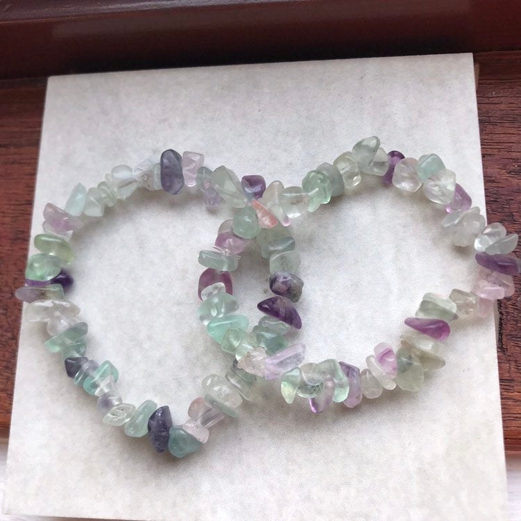 Rainbow Fluorite rough crystal gemstone stretch bracelet