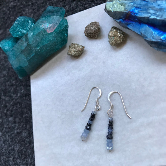 Shaded Blue Sapphire Gemstone Crystal drop 925 sterling silver earrings