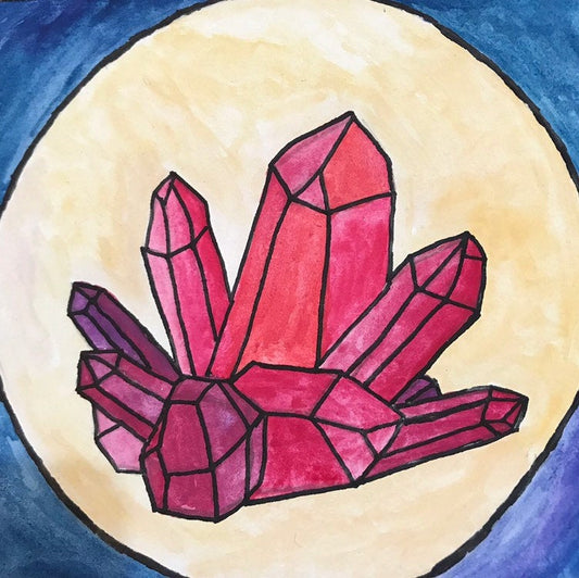 Full moon Red Garnet Crystal - Watercolour Original Unframed