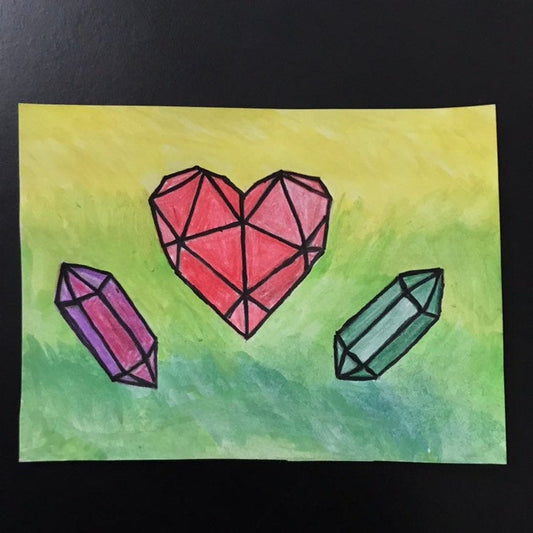Geometric Heart & Crystal Watercolour Unframed Original