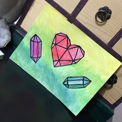 Geometric Heart & Crystal Watercolour Unframed Original