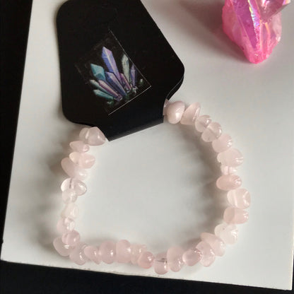 Rose Quartz Crystal Rough Crystal Gemstone Stretch Bracelet