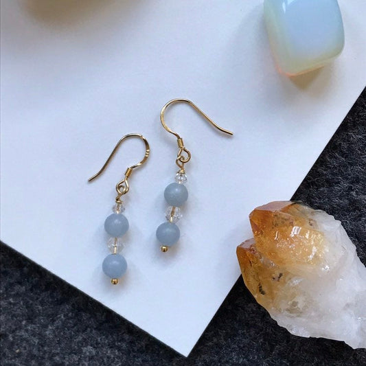 Angelite Crystal Gemstone & Clear Swarovski Gold 925 drop earrings