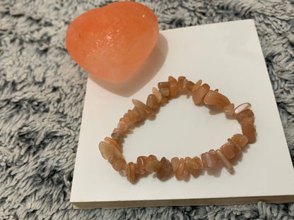 Peach Moonstone rough crystal gemstone plain stretch bracelet