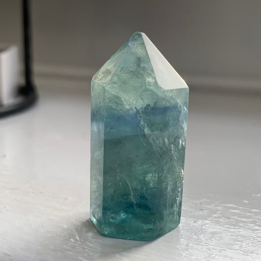 Green Blue Stripe Fluorite Gemstone Crystal Tower Point Mini