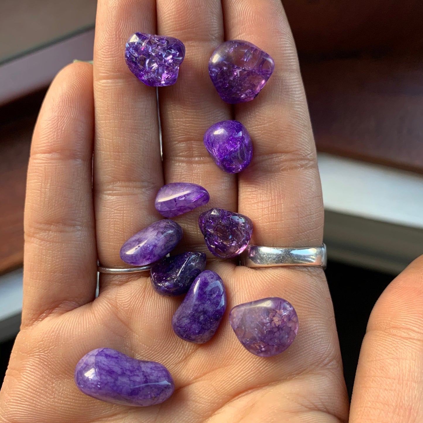 Purple crackle Quartz Tumbled Gemstone Crystal mini set of Five