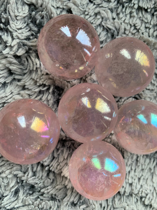 Rose Pink Aura Quartz Crystal Gemstone Sphere - Small