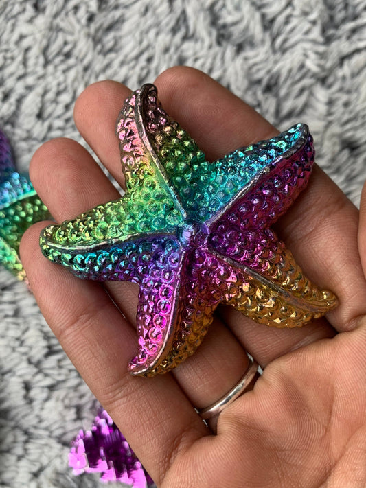 Rainbow Bismuth Crystal Large Starfish Metal Art Sculpture