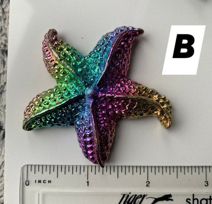 Rainbow Bismuth Crystal Large Starfish Metal Art Sculpture
