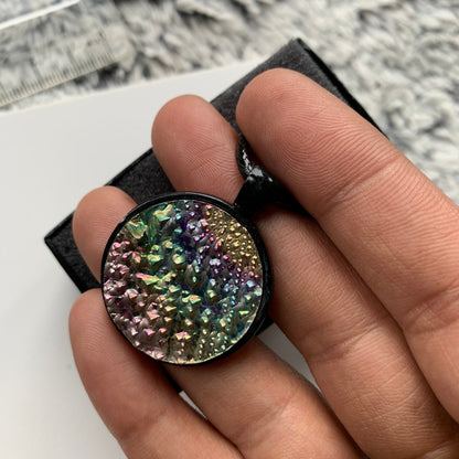 Rainbow Bismuth Crystal Metal Art Cord Necklace - Circle (2)