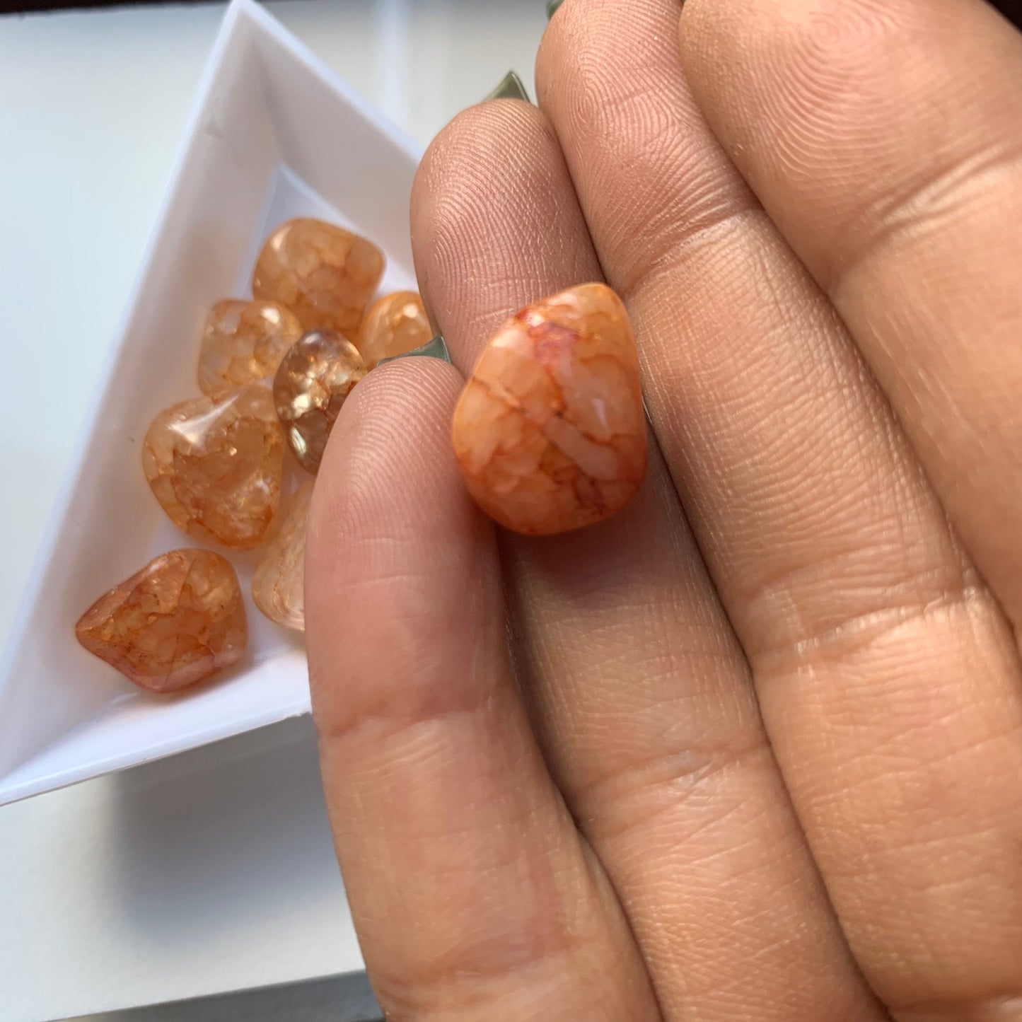 Orange Crackle Quartz Tumbled Gemstone Crystal mini set of Five