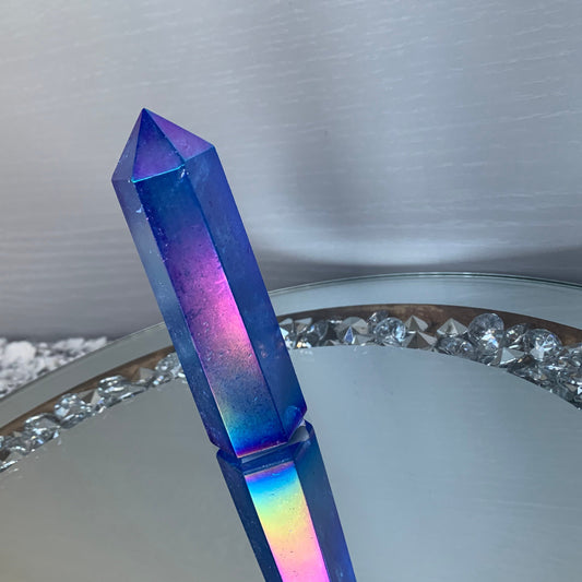 Blue Aura Quartz Crystal Gemstone Tower Point (2)