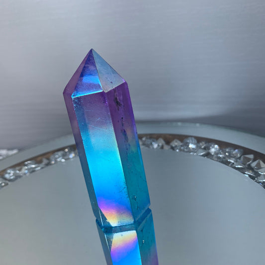 Purple & Aqua Blue Hybrid Aura Quartz Crystal Gemstone Tower Point (2)