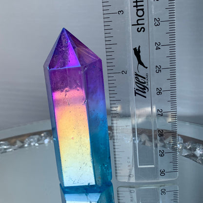 Purple & Aqua Blue Hybrid Aura Quartz Crystal Gemstone Tower Point (2)