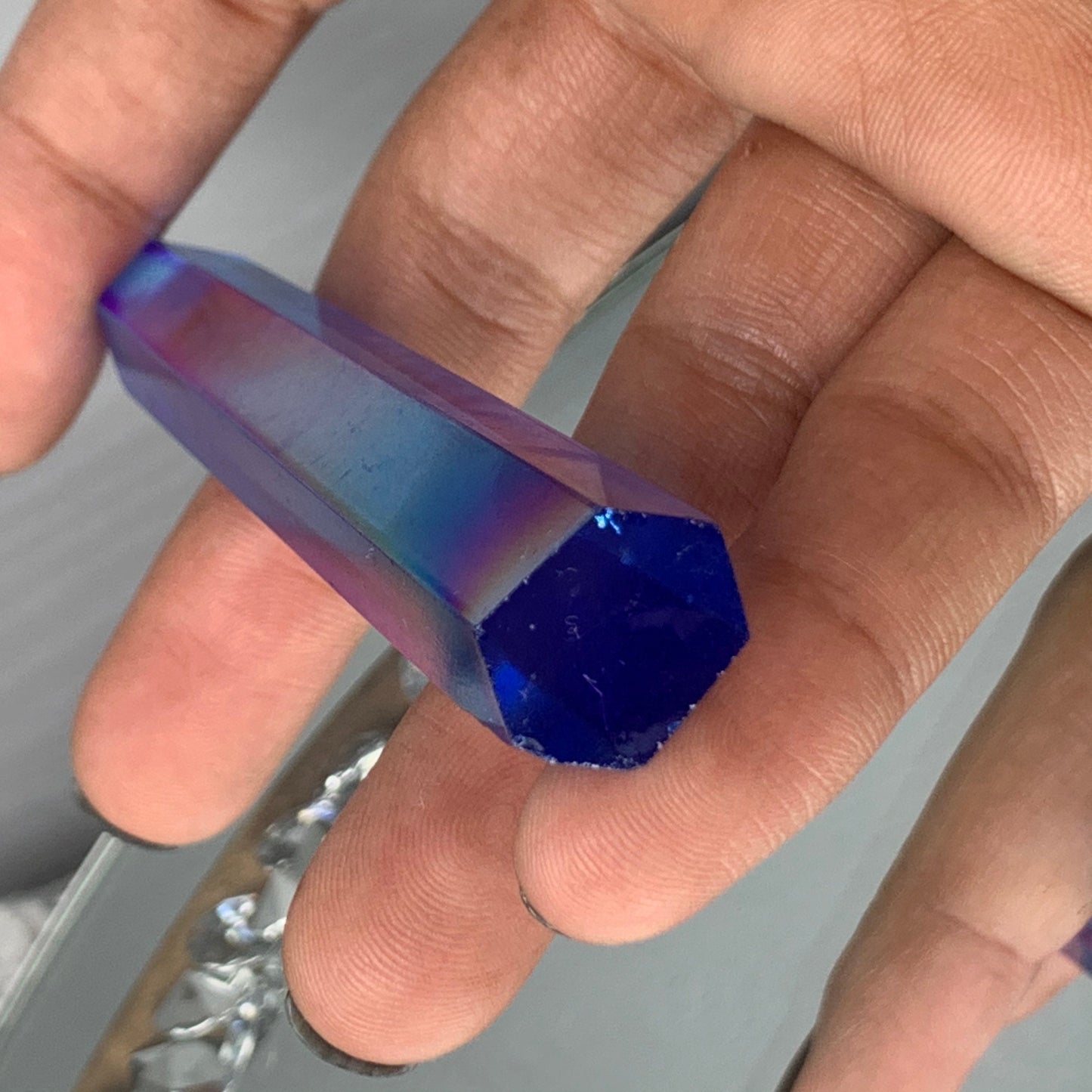 Blue Aura Quartz Crystal Gemstone Tower Point (5)