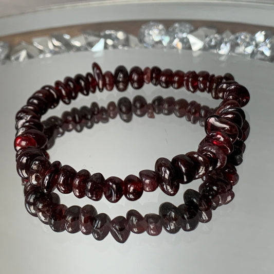 Deep Red Garnet rough gemstone crystal stretch bracelet