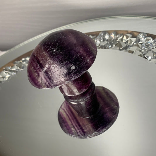 Striped Fluorite Crystal Gemstone Mushroom Carving (2) - Medium