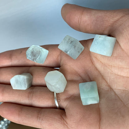 Aquamarine Gemstone Crystal - Tumbled Mini Cube - Set of 6 - Medium