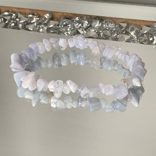 Blue Lace Agate Rough Crystal Gemstone Stretch Bracelet