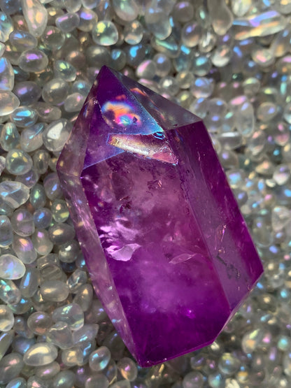 Purple Aura Quartz Crystal Gemstone Tower Point (B)