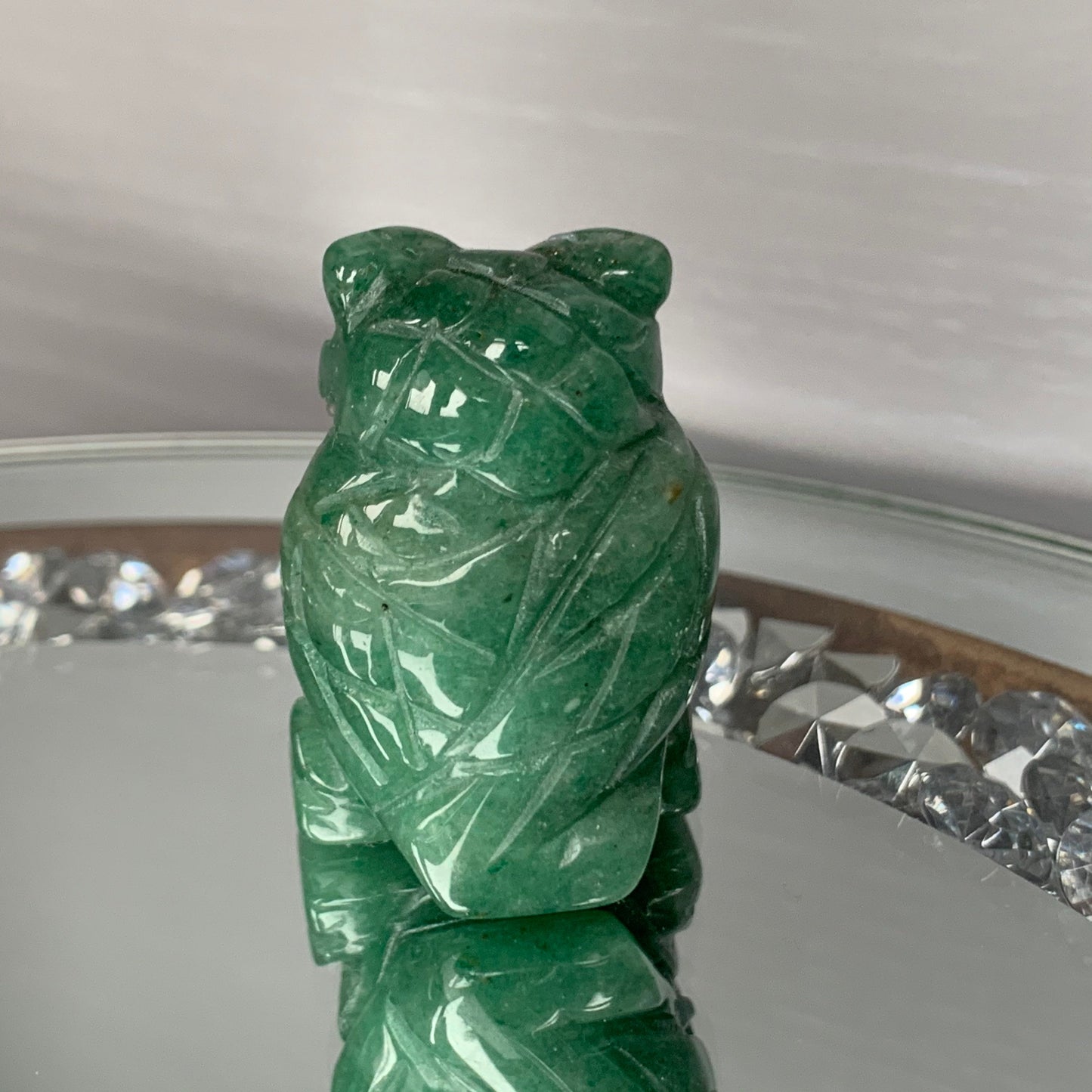 Green Aventurine Gemstone Crystal Animal Owl Carving
