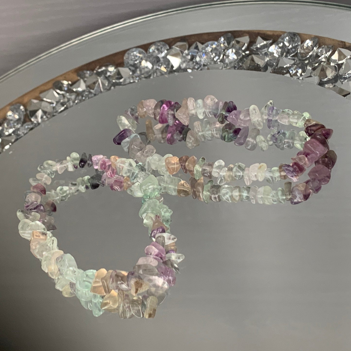 Rainbow Fluorite rough crystal gemstone stretch bracelet