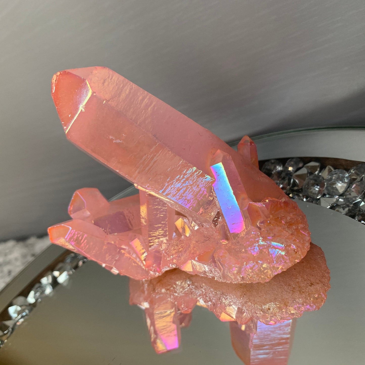 Rose Pink Aura Quartz Crystal Gemstone Cluster - Large