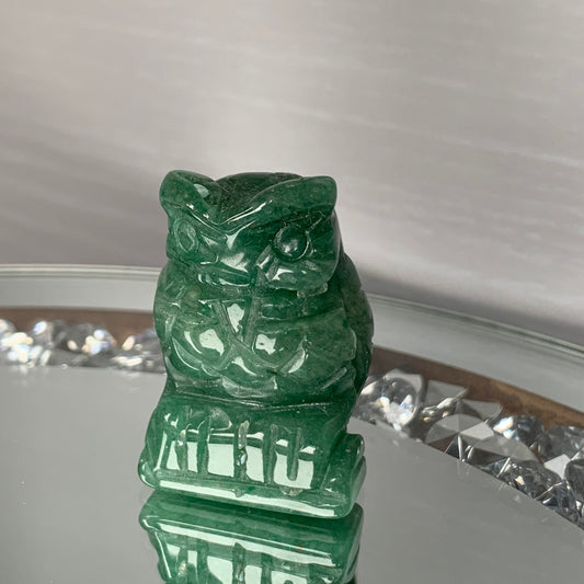 Green Aventurine Gemstone Crystal Animal Owl Carving