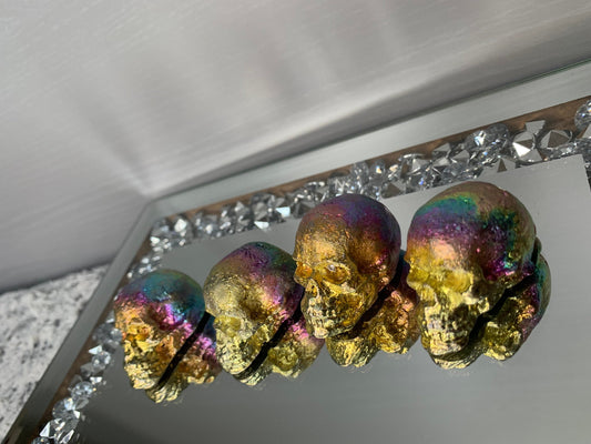 Rainbow Bismuth Crystal Skull Metal Art Sculpture Small