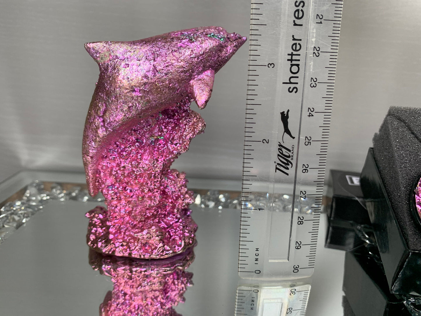 Pink Bismuth Crystal Large Dolphin Wave Metal Art Sculpture