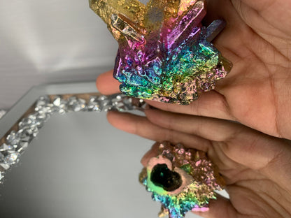 Rainbow Bismuth Crystal Quartz Cluster Metal Art Sculpture