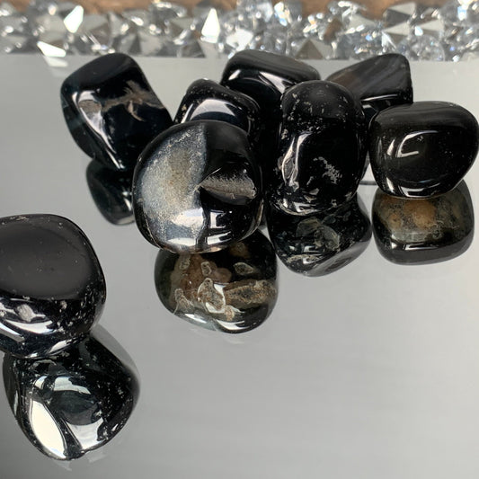 Black Agate Tumbled Gemstone Crystal - Medium - Set of Two