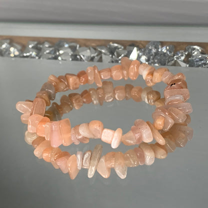 Peach Moonstone rough crystal gemstone plain stretch bracelet