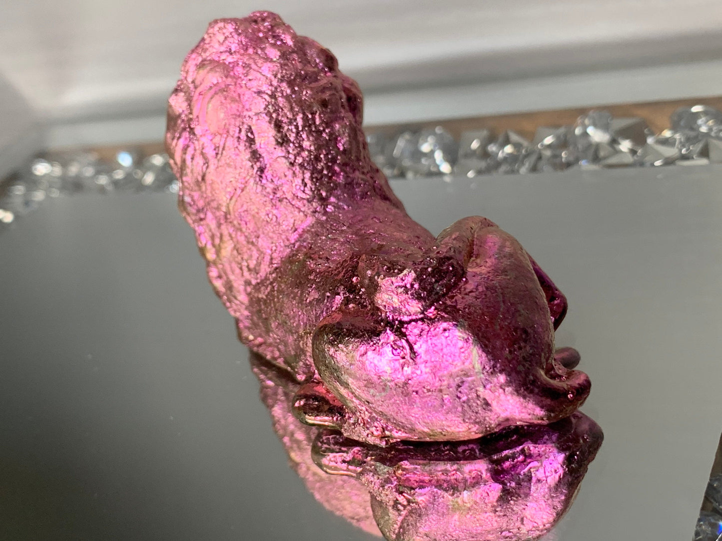Pink Bismuth Crystal Lion Metal Art Sculpture