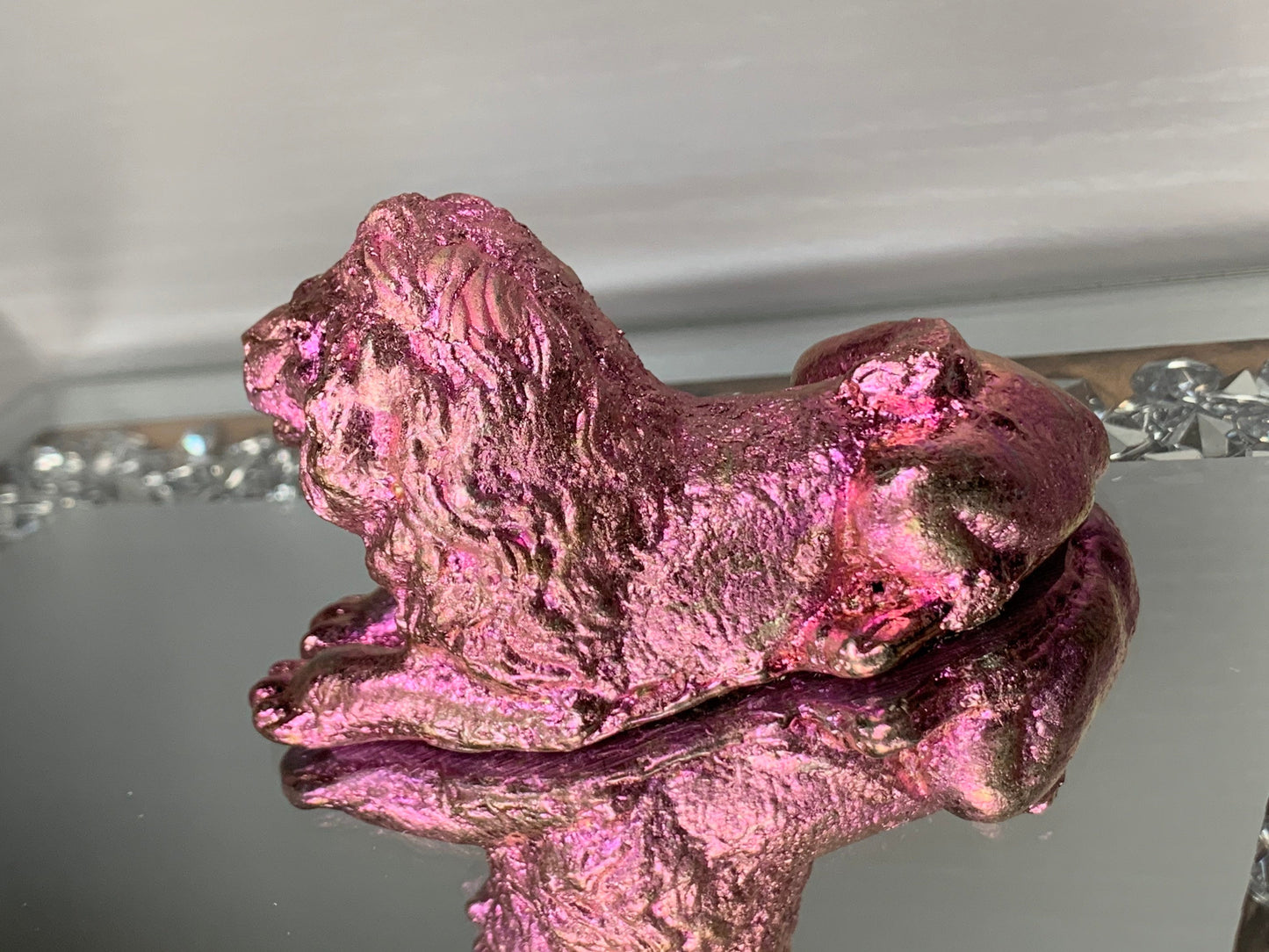 Pink Bismuth Crystal Lion Metal Art Sculpture