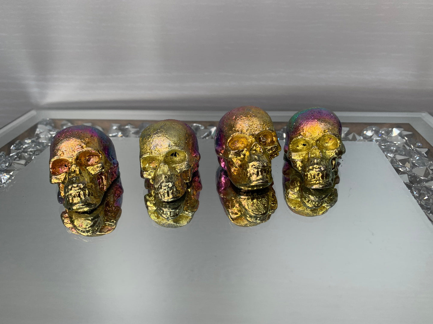 Rainbow Bismuth Crystal Skull Metal Art Sculpture Small