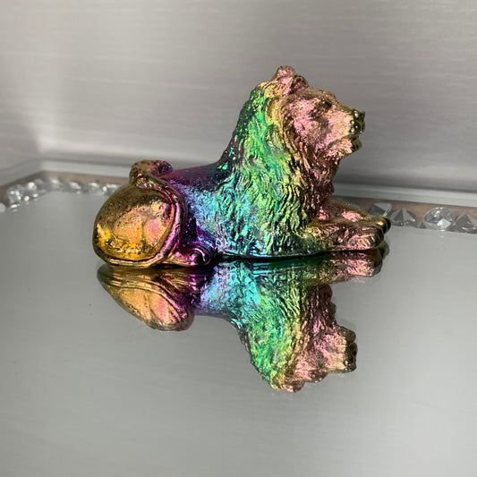 Rainbow Bismuth Crystal Lion Metal Art Sculpture