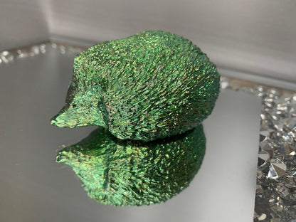 Green Bismuth Crystal Large Hedgehog Metal Art Sculpture