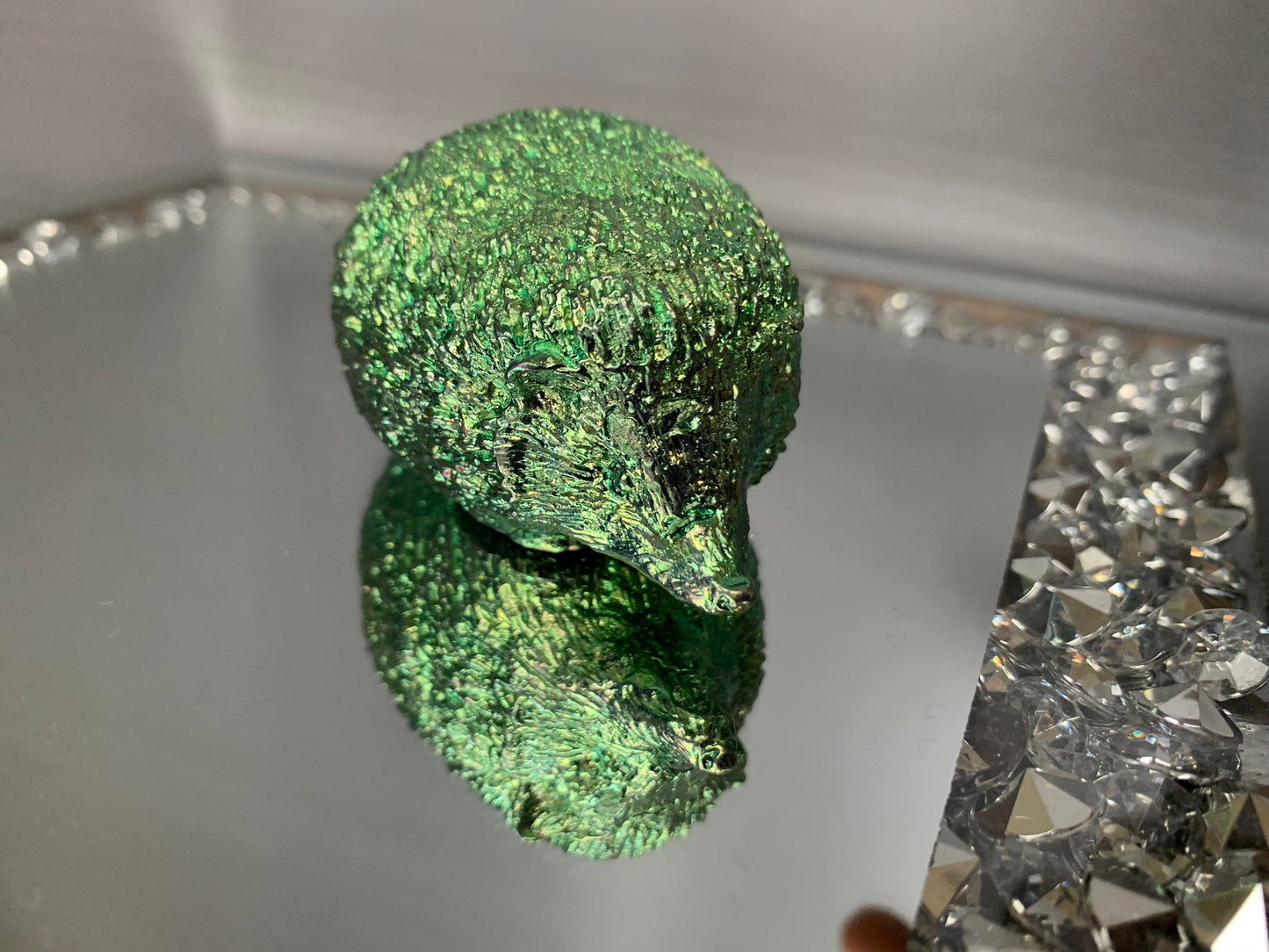 Green Bismuth Crystal Large Hedgehog Metal Art Sculpture
