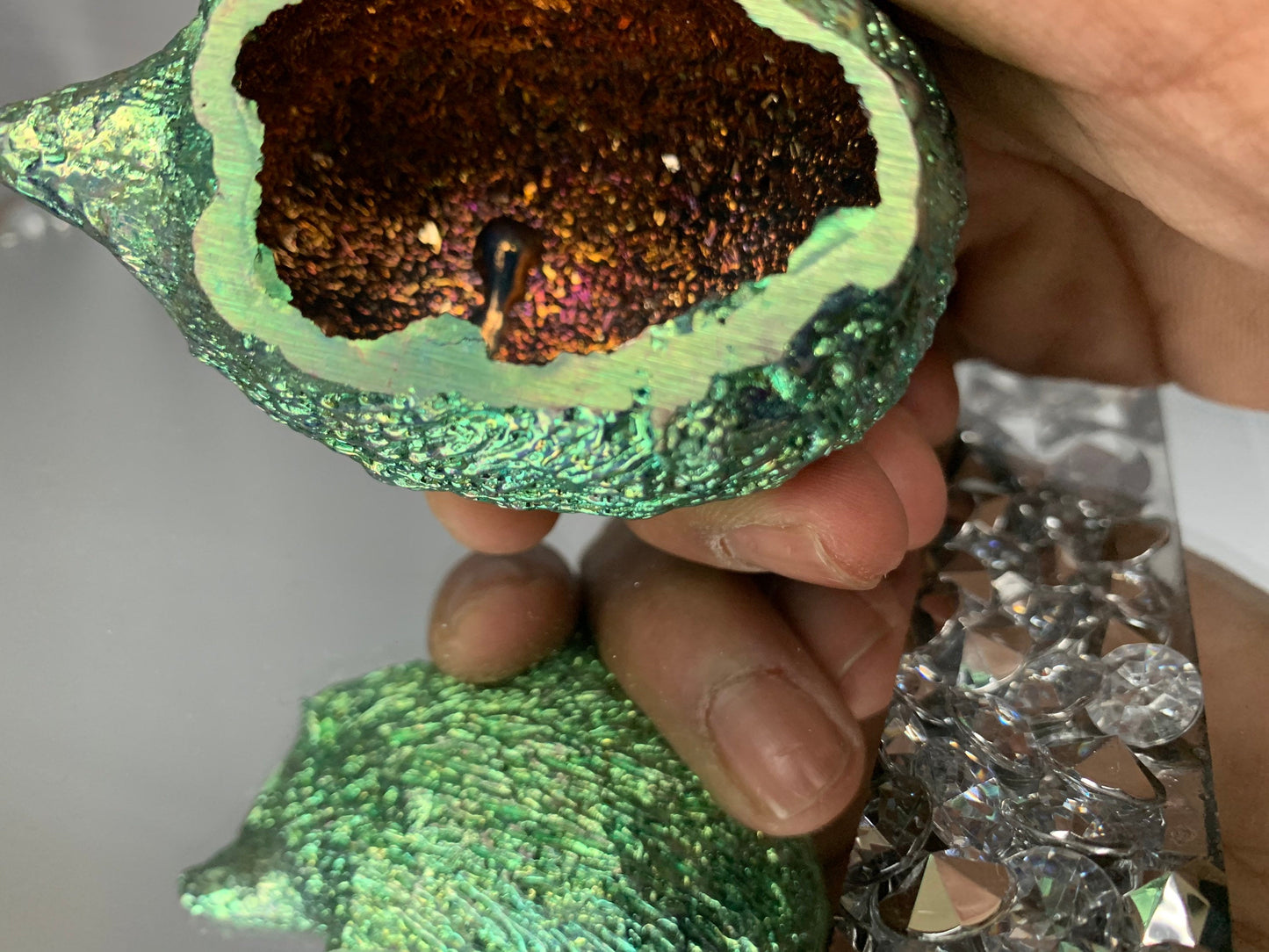 Green Bismuth Crystal Large Hedgehog Metal Art Sculpture